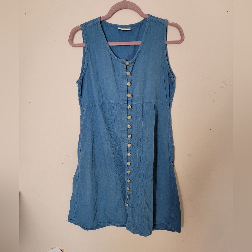 90s Denim 100% Cotton Button Down Sleeveless Dress